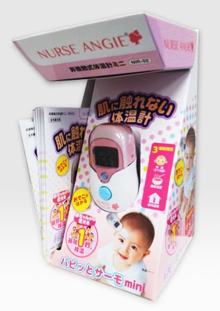 乳幼児用の体温計サンプル展示用POPタイプディスプレイの写真
